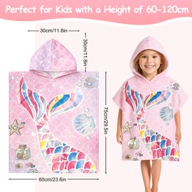 Gmphix Bath Poncho Children's Poncho Towel, Microfibre Ultra Soft and Absorbent Bath Towel, Quick-Drying Bath Towel Poncho with Hood for Beach Swimming Pool Girls 2-8 Years