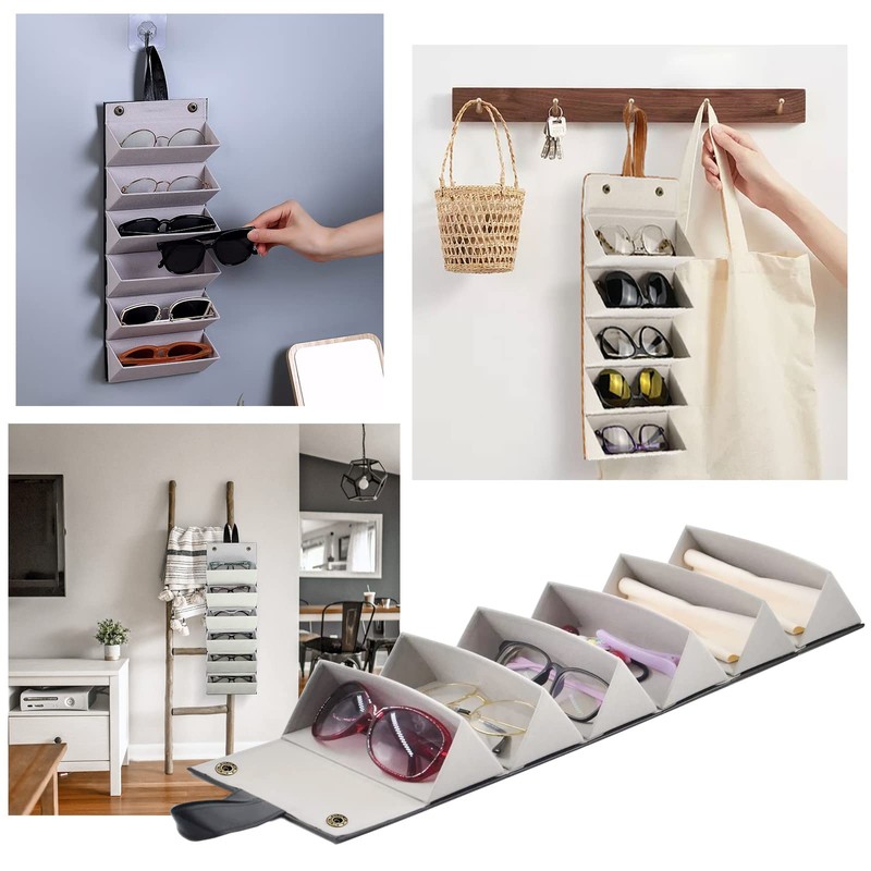 CHENKEE Sunglasses Storage Box, 6 Compartments, Foldable Glasses, Display Box,