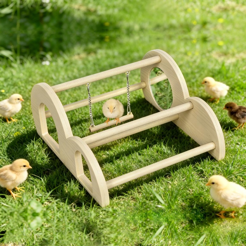 Chicken Perch with Swing & Mirror, Waterproof PVC Roosting Stand