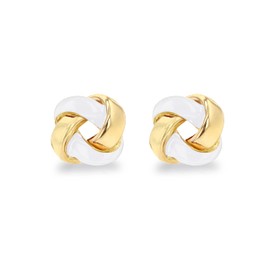 Tuscany Silver Women's Sterling Silver Yellow Gold Plated 7.5mm White Enamel Small Knot Stud Earrings