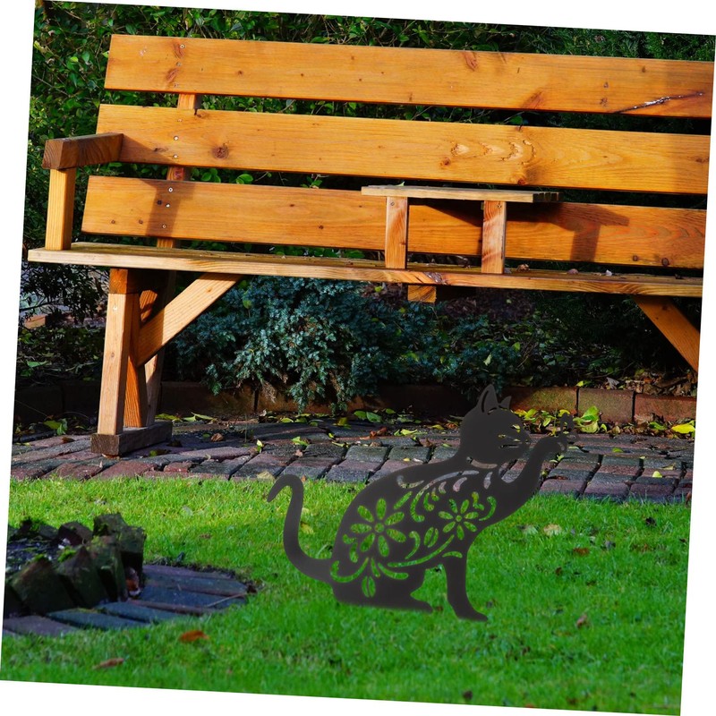 Outanaya Garden Art Cat Ornament Iron Art Garden Decoration Cat