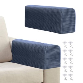 Sofa Arm Covers Grey, Anti-Slip Armchair Covers Slipcover, Stretchy Armrest Covers for Sofa Couches, with 10Pcs Twist Nail (Grayish Blue)