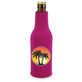Palm Tree Sunset Beer Bottle Coolie (1, Magenta)