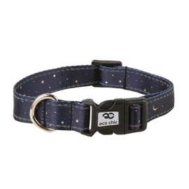 Eco Chic Recycled Reflective Dog Collar Soft Adjustable Pet Collar with Quick Release Buckle (Stars and Moons Navy Medium)