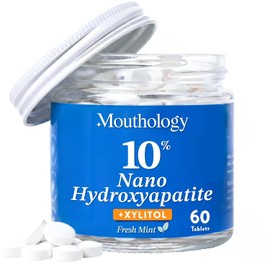 Mouthology 10% Nano Hydroxyapatite Toothpaste Tablets Fluoride Free, Whitening*, Rod Shaped nHa, Xylitol Toothpaste for Adults, Enamel Care*, Sensitive Teeth*, SLS Free, Mint 60 Pack (USA Made)