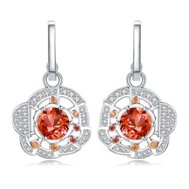 JewelryPalace Pizza Round Cut 2.4 ct Created Orange Sapphire Earrings Silver 925 Women's Jewellery Set, Earrings Silver Gemstone Girls, Fashion Jewellery Hoop Earrings Silver with Stone Gift for