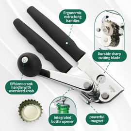 Commercial Can Opener Manual with Magnet,Heavy Duty Stainless Steel Handheld Smooth Edge Can Opener for Seniors for Kitchen Essentials, Camping, Bottle Opener