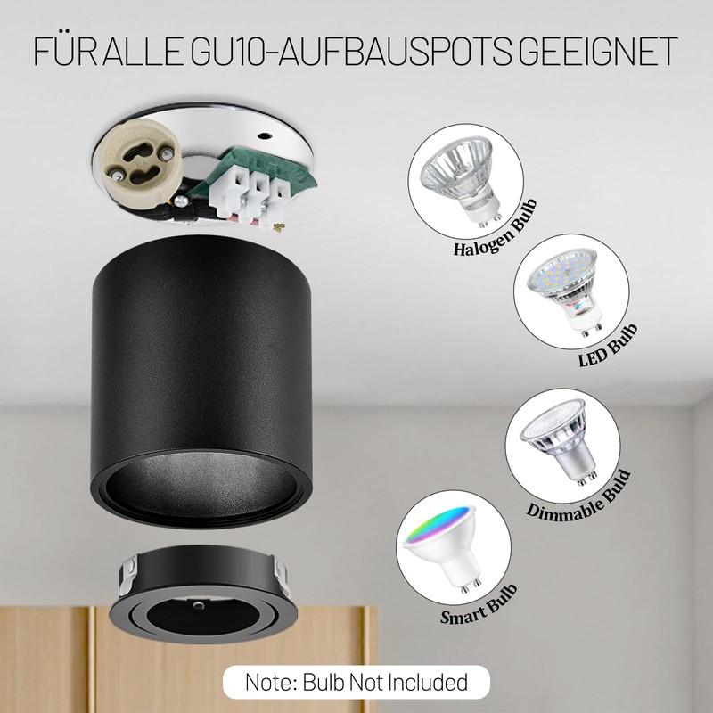 YindaLux Set of 4 surface-mounted spotlights, black: 30° swivelling surface-mounted