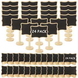 YOUNTHYE 48PCS Mini Chalkboard Signs with Stand Food Labels for Party Buffet Reusable Small Chalkboard Sign Wood Mini Blackboard Signs for Table Numbers, Wedding, Birthday, Food Signs