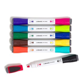U Brands Fine Tip Dry Erase Markers with Eraser, Magnetic Double Ended Whiteboard Markers, Low Odor, Assorted Bright Colors, Set of 6