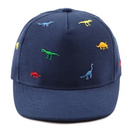 Peecabe Toddler Baseball Hat Novelty Boy Girl Sun Cap Flat Brim Kid Baseball Hats 6M-8Y (4-8 Years, Dinosaur Navy)