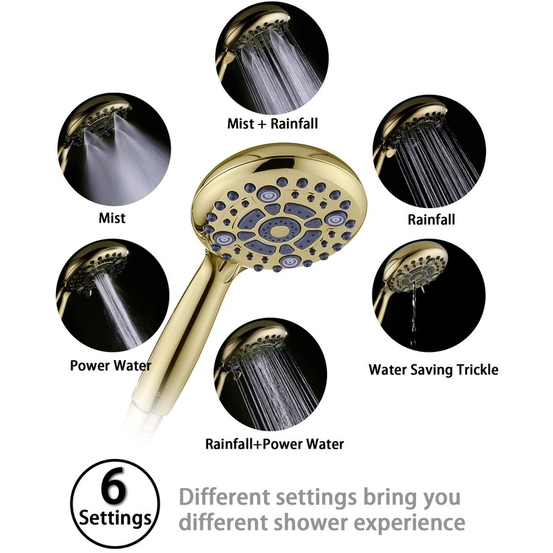 G-Promise Handheld Shower Head High Pressure 6 Spray Settings, Detachable