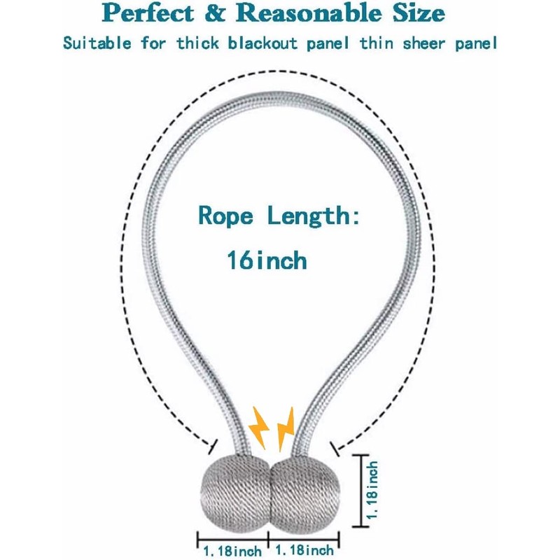 4 Pack Magnetic Curtain Tiebacks, Buckles, Holders, Hooks, Clip for