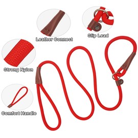 SEPXUFORE 5FT Slip Lead Dog Leash, Heavy Duty 1/2” Strong Nylon, Solid 7 Colors Dog Training Leash, No Pull Dog Lead Great for Medium and Large Breeds (red)