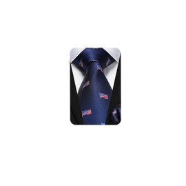 HISDERN Navy Blue Ties for Men American Flag Tie and Pocket Square Set Mens Patriotic Tie Designer Neckties Handkerchief Formal Business Necktie
