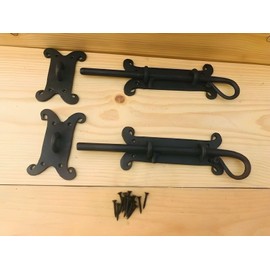 Cast Iron Antique Style Durable Vintage 2 Large Iron Locks Sliding Door Lock and Latch Barn Dead Bolt Fancy Hand Forged