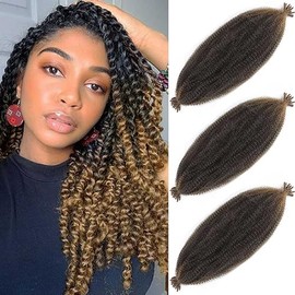 Light Brown Afro Twist Hair 16 Inch 3 Packs T27 Springy Afro Twist Hair Pre Fluffed Spring Twist Hair Afro Twist Wrapping Hair for Soft Locs (16 Inch, 3packs, T27#)