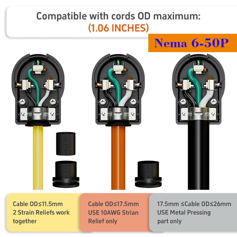 2-in-1 Nema 6-30P/6-50P Plug 30/50 Amp 250 Volt Angle Plug,