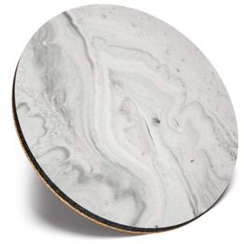 Round Single Coaster - BW - Marble Paint Ink Art Effect |Glossy Quality Coasters | Tabletop Protection for Any Table Type #42252