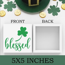 Rustic Farmhouse St Patricks Day Country Home Office Desk Decor Blessed Decorations Blessed Sign Tiered Tray Decor Irish Good Luck Gifts for Women Tabletop Shelf Decor 5 X 5 Inch