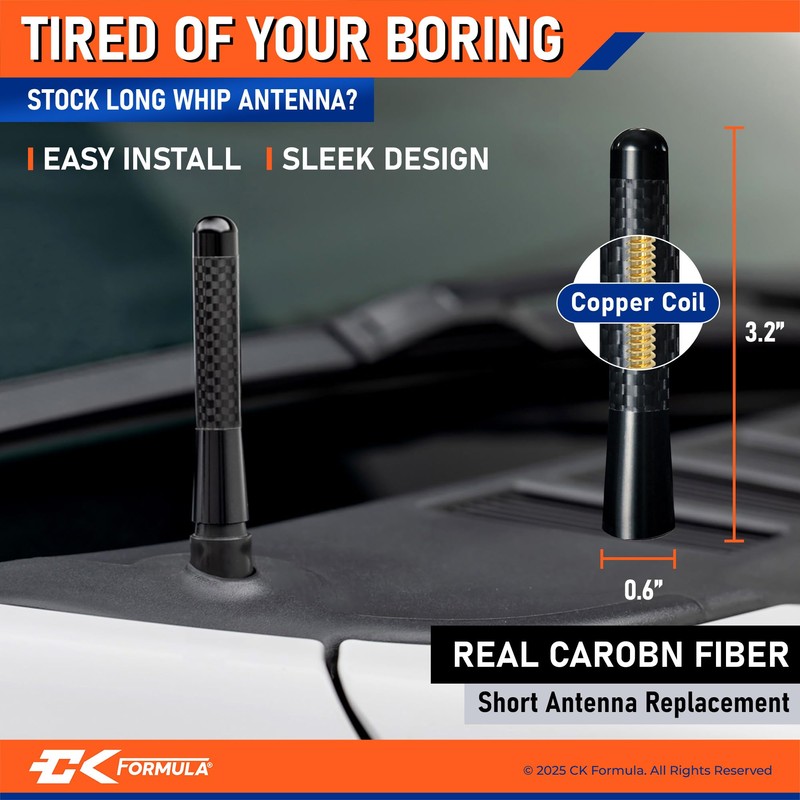 Anodized Carbon Fiber Antenna 3-Inch, Short Truck Antenna for Ford
