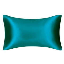 FLCA 100% Mulberry Silk Charmeuse Silk Pillowcase Both Sides Silk Pillow Shams Cover for Skin Health with Hidden Zipper (Peacock Blue, Standard)