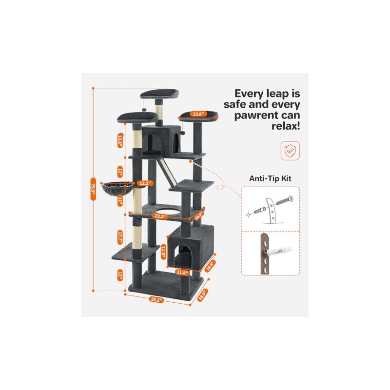 Made4Pets Tall Cat Tree, 80" Cat Tree Tower for Indoor