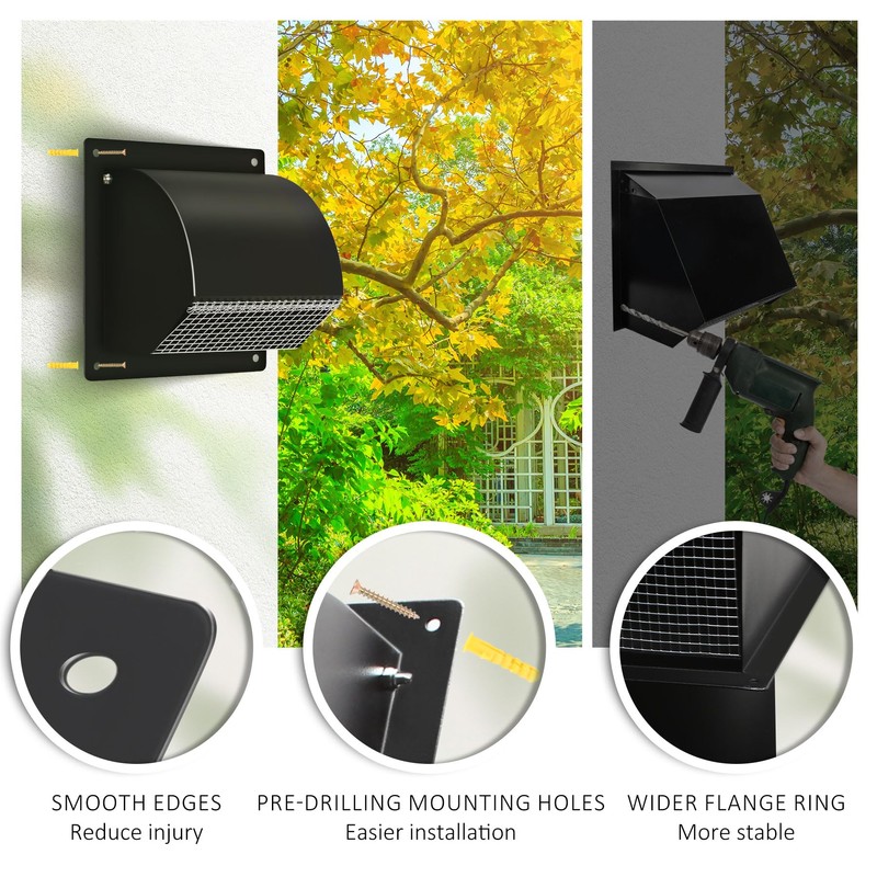 4 Inch Steel Hooded Wall Vent with Screen,Arc-Shaped Wall Vent