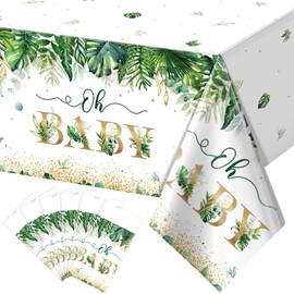 6 Pack Spring Sage Green Baby Shower Tablecloth Decorations,Disposable Eucalyptus Leaves Oh Baby Table Cloths,Rectangle Greenery Table Cover for Birthday Gender Neutral Party Decorations,54x108 Inch