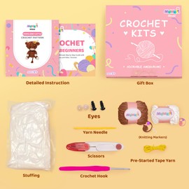 Mewaii Crochet Kit for Beginners, Crochet Animal Kit with Step-by-Step Video Tutorial, Learn to Crochet Starter Kit with 40%+ Tape Yarn, DIY Crochet Gifts for Kids Adults (Highland Cow)