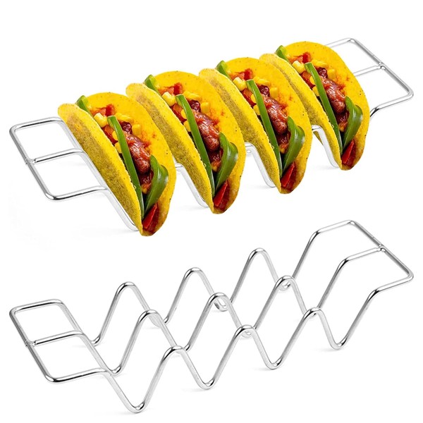 2 Pack Taco Holder Stand Taco Tray Holders W Shaped Burritos Pancakes Stand Stainless Steel Taco Rack for Tortillas Burritos Hot Dogs