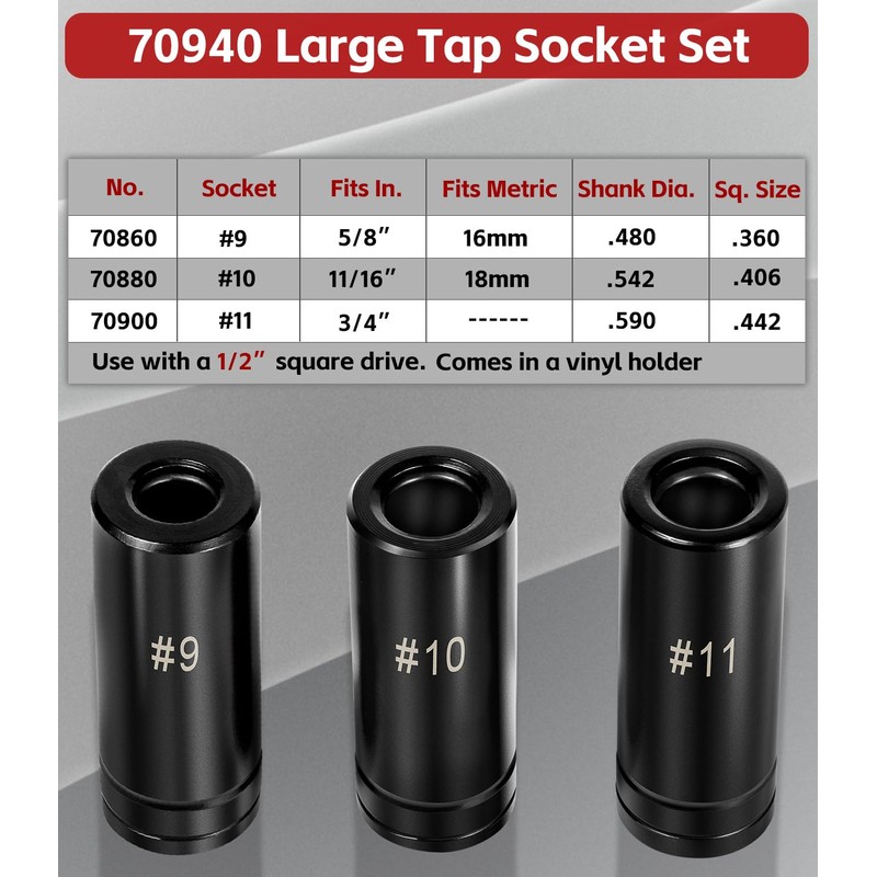 Sunluway 70940 3-Piece Tap Socket Set Tap Socket Wrench Set