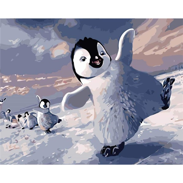 Amiiba DIY Paint by Numbers Kits, Cute Penguins 16x20 inch Acrylic Painting by Number Wall Art Crafts (Penguin, Without Frame)