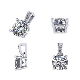 NANA Jewels Moissanite Solitaire Pendants Necklace Sterling Silver 6.5mm-1.00ct-Platinum Plated