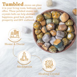 BEZAVO Ocean Jasper Tumbled Stones - 1lb Bulk Polished Crystals for Vase Filler, Fountain Rocks, Healing Reiki Gemstones, Good Luck, Home Decor Gifts, Size 20-25 mm