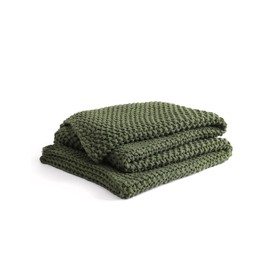 YnM Chunky Cotton Knit Throw Blanket, Cable Knit Throws for Bed Couch Sofa, Comfy & Relaxing, Decorative Piece for Farmhouse Modern Boho Rustic Scandinavian Chic Vibe, Pine Green 50x60 Inches