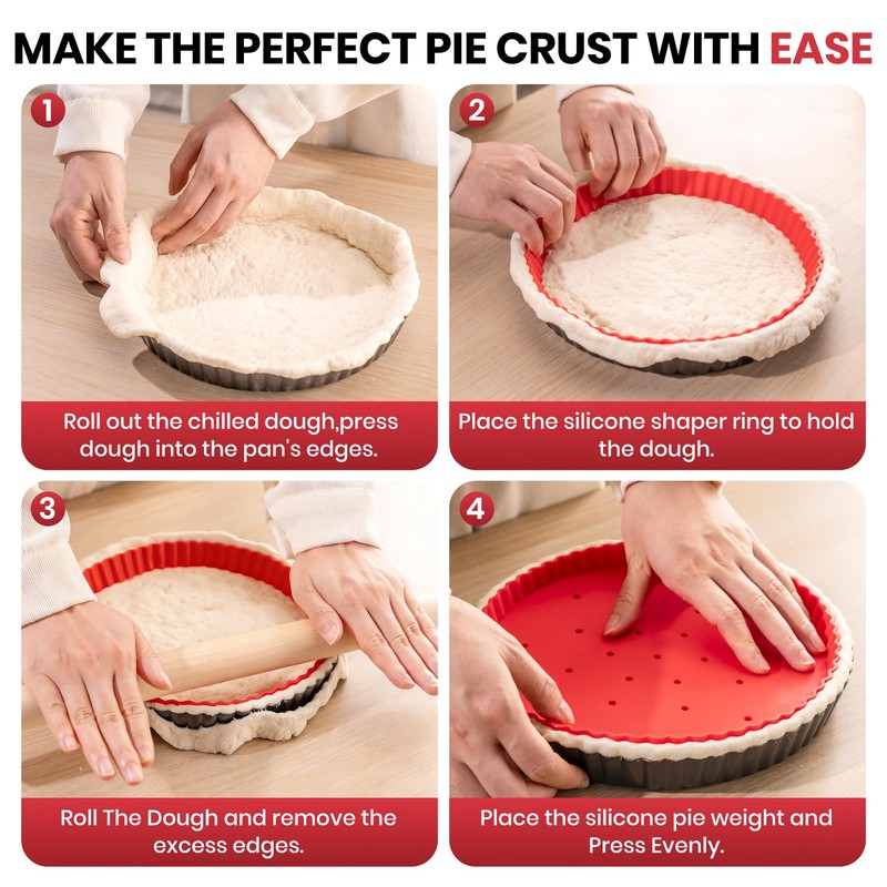 Tart Pan Kit,9 Inch Tart Pans with Removable Bottom,Non-stick Fluted