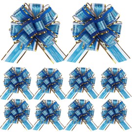 GUIFIER 20 Pack Large 6 inches Pull Bows Gift Wrap Bows and Ribbon, Pull Flower Ribbon Bows, Pull Bow Ribbon for Gift Wrapping,Wedding Gift Baskets, Christmas Decor, Party, Birthday (Blue)