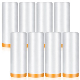 Painters Plastic Masking Film with Tape, 8pcs 5 X 65 feet Yellow & Transparent Protective Film for Painting, Skirting, Frames, Cars, Auto Body, Tear-Resistant, Easy Application