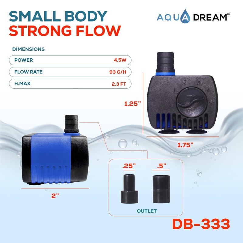 Aqua Dream 90 GPH Submersible Pump(300/H,2.5W) Ultra Quiet Adjustable Water