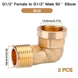Brass Angle 90° G1/2 Inch Female Thread / Male Thread DN15 Brass Angle 90° G1/2 Inch (Female Diameter 19.5 mm x Male Diameter 20.3 mm) Internal and External Thread, Elbow 90 Degree IG/AG Brass, Thread