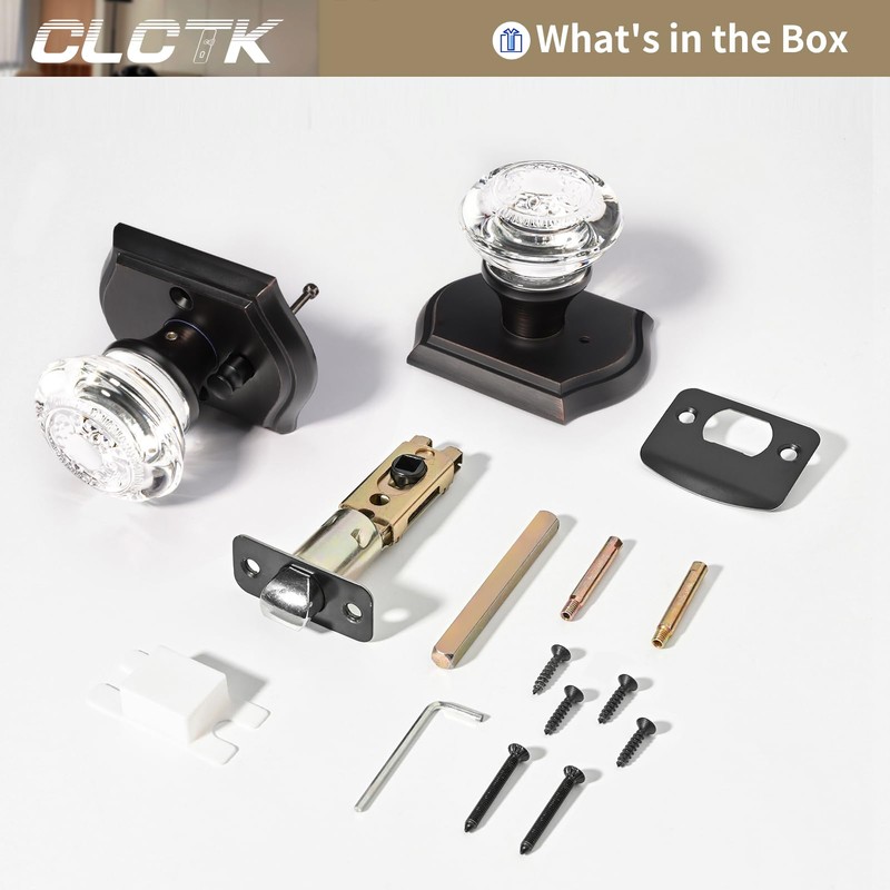 CLCTK Glass Door Knobs Interior with Lock, Crystal Privacy Oil