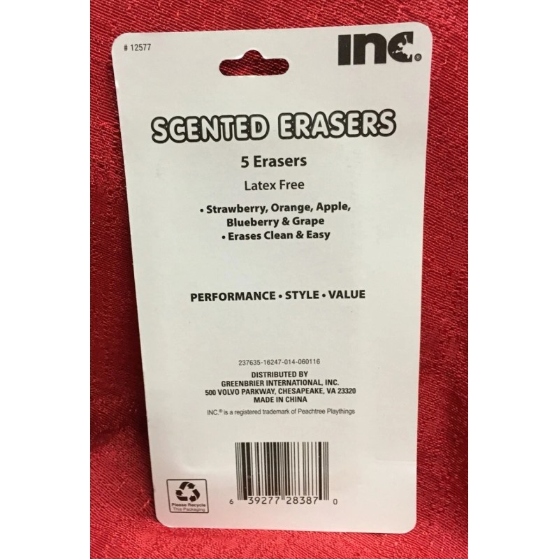 Inc 5 PK Of FRUIT SCENTED ERASERS BY INC Grape