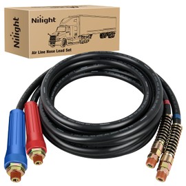 Nilight 12 FT Air Line Hose Assembly Rubber Air Hose with 1/2" NPT Swivel Fitting Straight Heavy Duty Power Hoses Set Spring Guard Grips DOT Fittings for Semi Truck Trailer Tractor