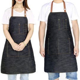 EODIEBN Apron for Women Men Adjustable Bib 3 Pockets Dirt-resistant Durable Easy Cleaning Black Denim Kitchen Cooking Chef Grilling Apron, 31.5" Long, 23.6" Wide