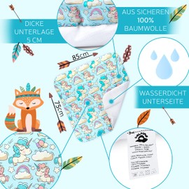 Balbina® Cotton Changing Mat Soft Changing Table Mat for Changing Tables Washable 75 x 85 cm I Unicorn Mint
