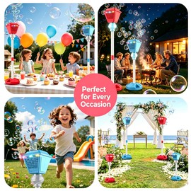 Bubble Machine for Kids Toddlers - 2026 Rechargeable Automatic Bubble Machine with Lights & Music, Bubble Blower with Adjustable Stand up to 47 Inch for Backyard Games, Outdoor Play