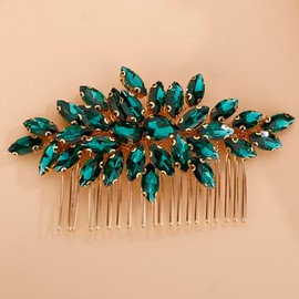 Missgrace Bridal Gold Silver Pink Rhinestones Hair Comb Sparkling Dainty Black Rhinestones Headpiece for Women Elegant Hair Comb Hair Accessoires for Bride Women (Peacock Green)