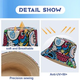 KUMSODE Women's Men's Bucket Hat Retro 80s 90s Fishing Hat Summer Sun Hat Holiday Hiking Camping Shopping, Style B