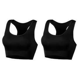 AMRIY Racerback Sports Bras for Women Medium Support Padded Bra Supportive Compression Seamless Women's Sports Wireless Bra Black,L